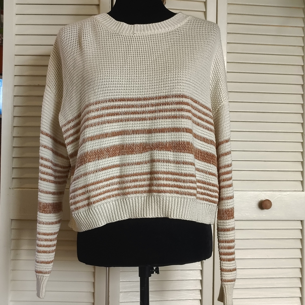 Lumiere Cream and Brown Striped Loose Knit Sweater
